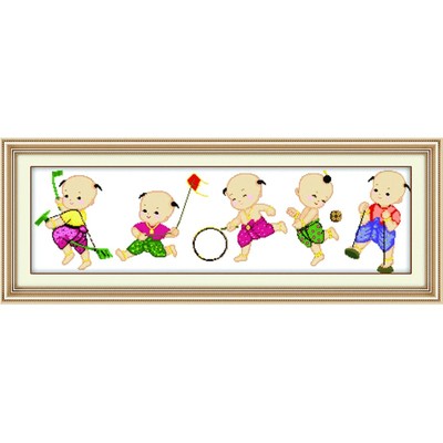 青飞5d立体五子送福四横版十字绣