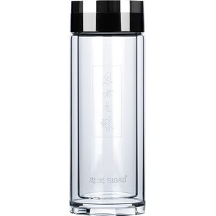 思宝旗舰店东方之珠双层商务带手柄玻璃杯随手直筒杯泡茶商务水杯