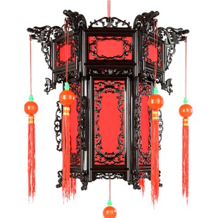 灯笼阳台一对仿古宫灯六角仿实木中式led塑料灯节日喜庆大红挂饰