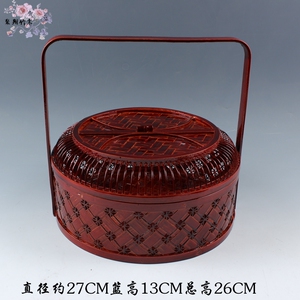 竹篮子结婚食盒提篮竹子制品月饼包装盒春节送礼品竹编红色喜篮