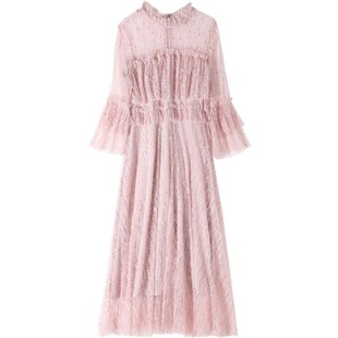 很仙的粉色甜美蕾丝网纱连衣裙仙女裙chic温柔法国小众2025春装