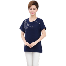 中老年女装妈妈夏装奶奶棉麻t恤1