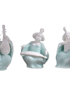 德化陶瓷古典美女风弹琴工艺礼品