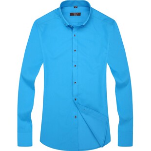 金盾秋季蓝衬衫男长袖韩版修身商务纯色衬衣男士寸衫男正装打底衫