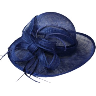 复古欧美宫廷麻纱帽子亚麻帽大檐遮阳帽女夏天立体羽毛摄影写真帽