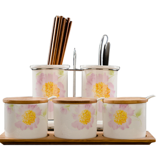 唐山骨质瓷厨房用品依恋调料罐沥水筷子筒支架组合家用收纳桶