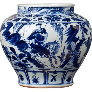 景德镇陶瓷器花瓶摆件中式家居装饰品手绘仿古元青花鬼谷子下山罐
