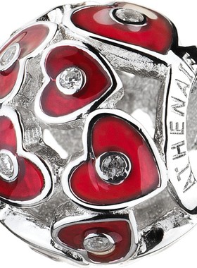 红色心连心银吊坠DIY情侣手链