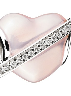 粉色心形珐琅925银diy搭节礼物