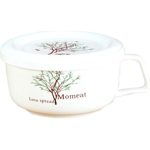 陶瓷碗带盖带把大号中号带手柄碗饭盒微波炉碗简奥骨瓷泡面碗创意