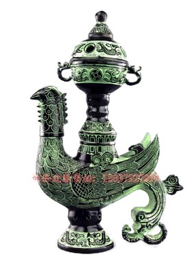 青铜器仿古风孔雀熏炉凤凰灯摆件
