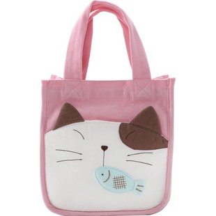 HIKOSEN CARA卡拉猫原创手工可爱帆布手拎手提包饭盒袋便当包布包