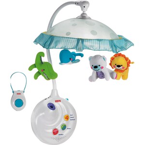 费雪 可爱动物声光床铃旋转投影摇铃音乐安抚毛绒婴儿玩具N8849