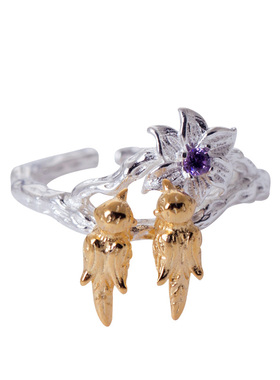 复古风树枝花朵锆石活口饰品戒指