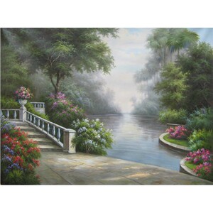 手工油画作品定制欧式山水风景玄关装饰画客厅过道走廊横版壁挂画