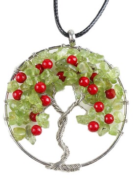 手工绕线天然橄榄石生命树吊坠