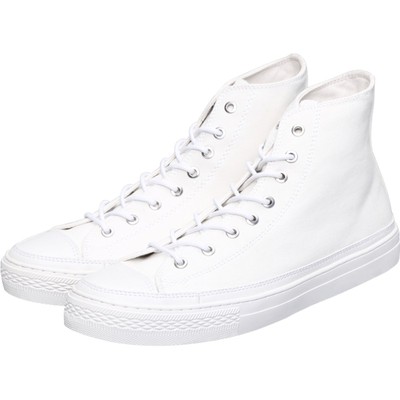 手工制作白色高帮帆布休闲鞋