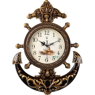 北极星欧式客厅挂钟创意静音大号船舵钟表静音复古石英钟时尚挂表