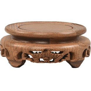 红木摆件底座花瓶底座实木佛像圆形花盆底座盆景工艺品底座木镂空