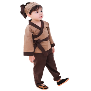 儿童汉服古装国学书童小和尚衣服宝宝僧袍药童锄禾演出服男女秋装