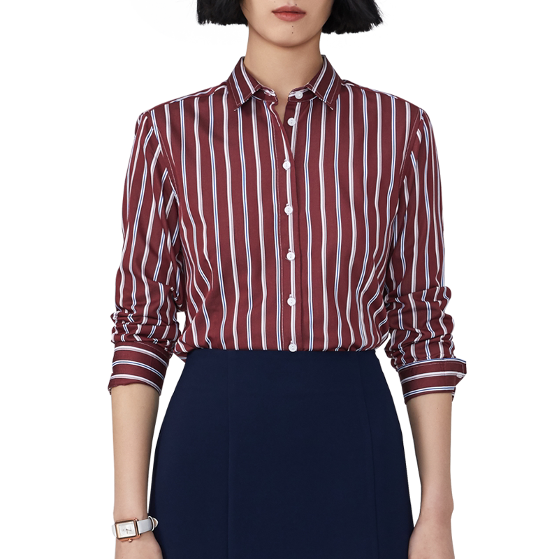 宿·色长袖衬衫女新款2020年春季条纹职业装韩版百搭衬衣