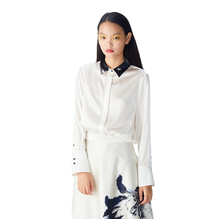 Ji ChengJi Cheng吉承印染领口桑蚕丝气质白衬衫女垂感2738