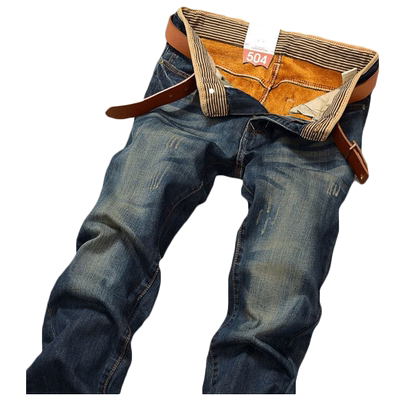 文特森冬季直筒保暖加绒牛仔裤