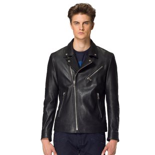 ZORANZI绵羊皮皮衣庄子男春秋时尚斜门襟皮夹克上衣外套LMQ12867