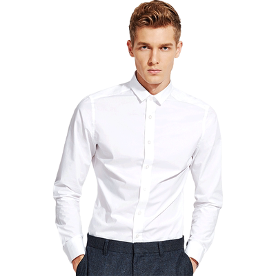 春季长袖白色衬衫元本方领