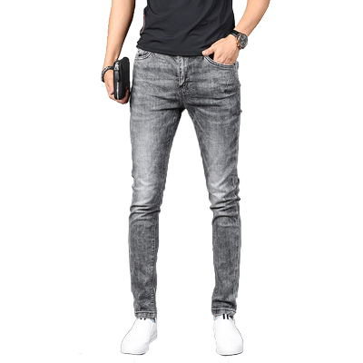 烟灰色牛仔裤男款修身小脚