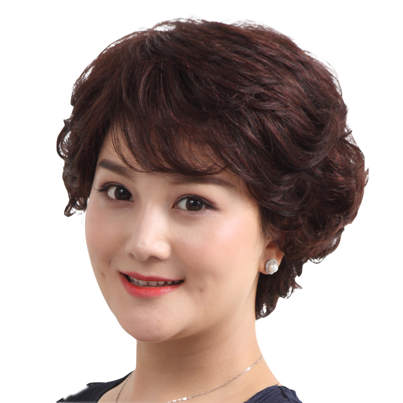 真人发丝假发女短发中老年妈妈整顶全头套短卷发女士发型自然真发