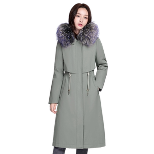 雪中飞秋冬新款收腰派克大毛领休闲时尚女中长款保暖羽绒服