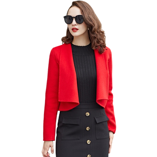 羊毛双面呢大衣女超短款秋冬加厚翻领毛呢短外套女小个子显高