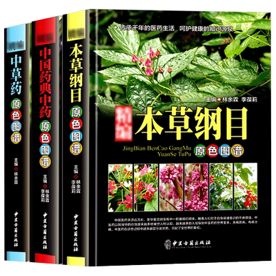 精装3册本草纲目中草药中国药典原彩色图谱图鉴精装中医基础理论医学入门常用中药方剂药材草药识别大全古代医药百科全套正版书籍