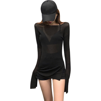 透视薄款性感黑色甜酷辣上衣T恤