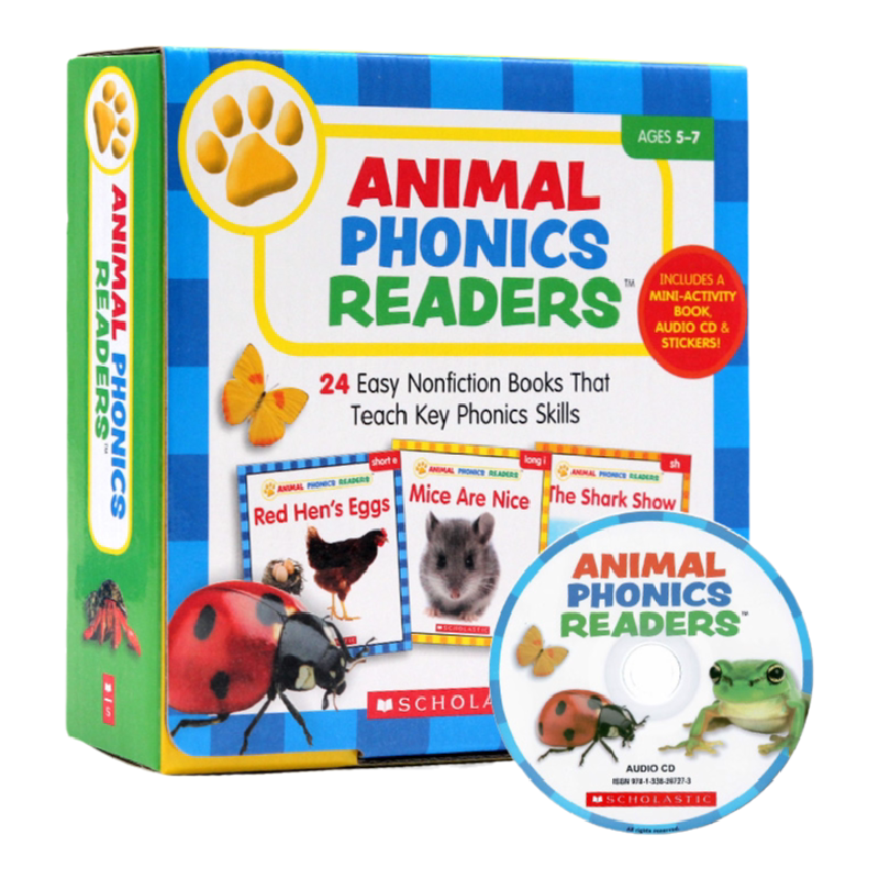 进口英文原版正版 学乐动物语言家长阅读手册 Animal Phonics Readers Parent Pack 24册礼盒装附CD贴纸 幼儿童启蒙认知