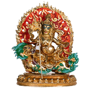 欧斯特 财宝天王铜像 尼泊尔进口7寸家用摆件手工铜全鎏金玄关像