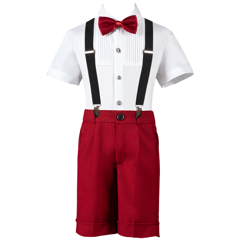 男童演出服红色表演小西服主持人
