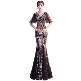 鱼尾晚礼服女高级感气质宴会轻奢小众高端年会主持人连衣裙长款