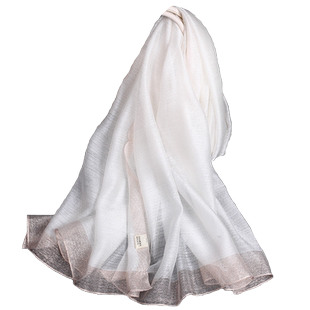 杭州商场真丝羊毛混纺长款白色薄款围巾春秋季百搭妈妈披肩丝巾女