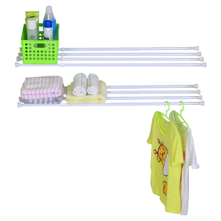 白色弹簧迷你钢管伸缩杆超短毛巾挂横杆撑杆门帘杆免钉阳台晾衣杆