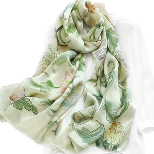 清仓！丝巾女士真丝羊毛围巾杭州丝绸秋冬纱巾小长条护颈高端薄款