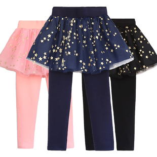 童装女童冬装新款打底裤加绒儿童裙裤中大童女宝宝假两件长裤童裤