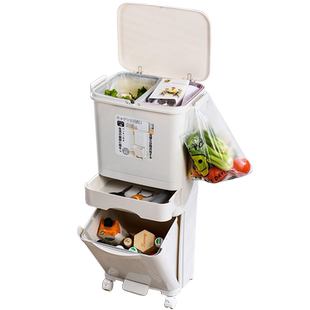 日式垃圾分类厨房垃圾桶大容量家用干湿分离三层双桶大号带盖厨余