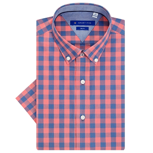 衬衫男潮夏季短袖格子衬衣微弹碳素磨毛面料柔软亲肤半袖格纹衬衫