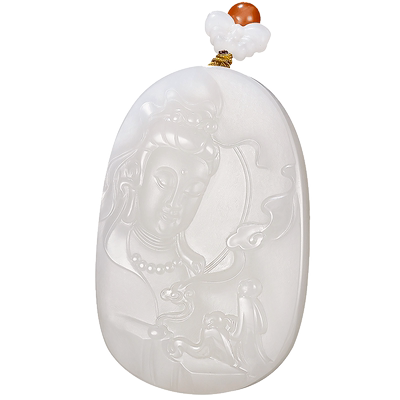 玉友男款羊脂禅字项链观音吊坠