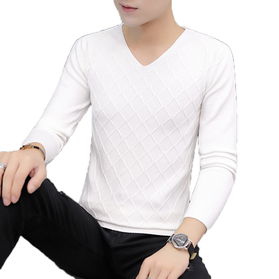 薄款白色弹力套头贴身v领毛衣