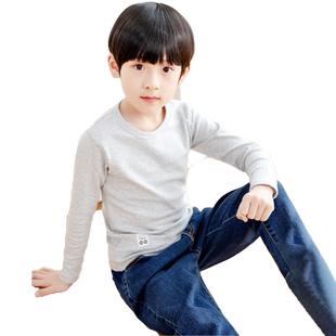 男童圆领2025新款打底衫春秋薄款T恤大童男孩百搭内穿上衣秋装冬