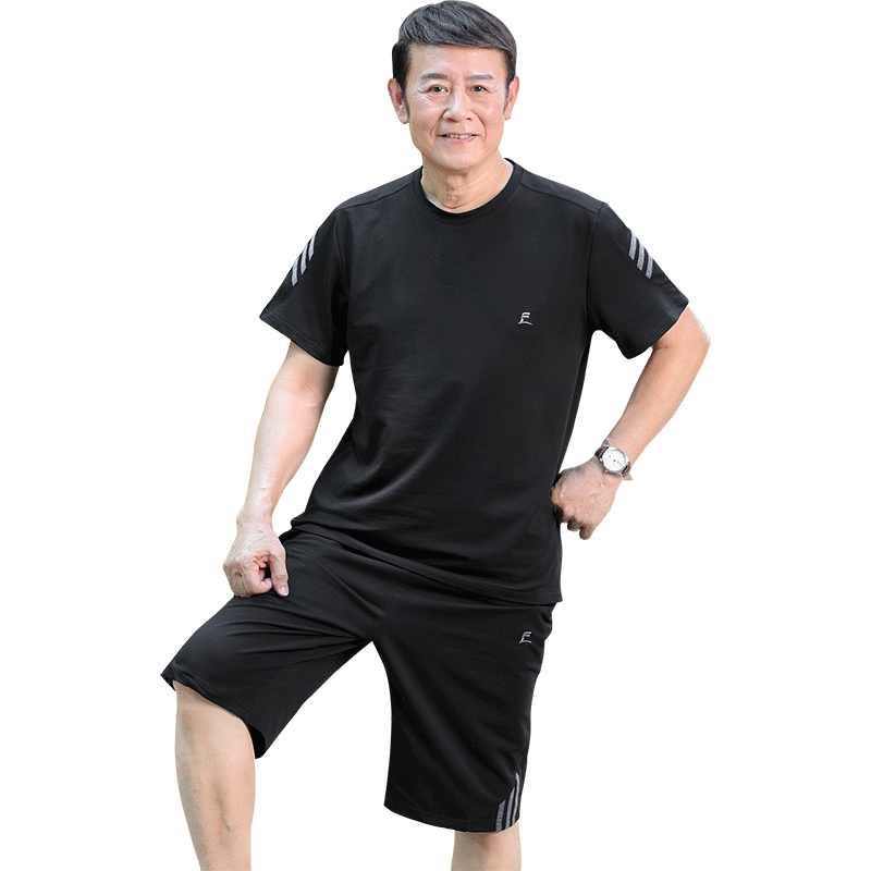 爸爸t恤短袖男装套装休闲夏季