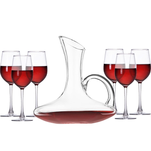 欧式水晶红酒杯套装6只家用大号酒杯2个创意葡萄醒酒器玻璃高脚杯